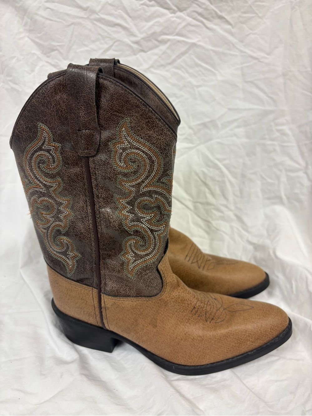Old West Brown/Tan Kids’ Western Cowboy Boots | Size 3.0-D